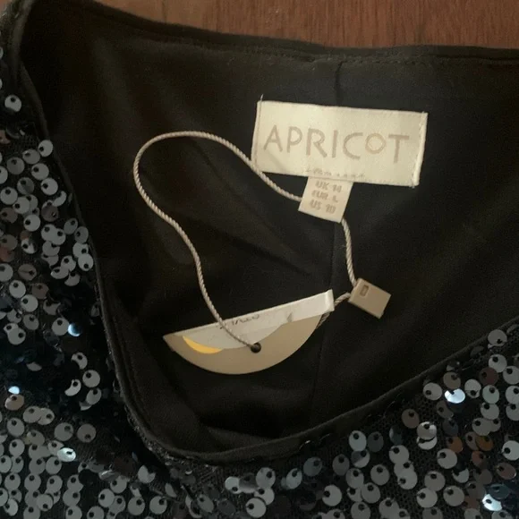 NWT, Minimalist Black/Blue Sequinned Party Dress with detachable belt, US 10 - Picture 3 of 12